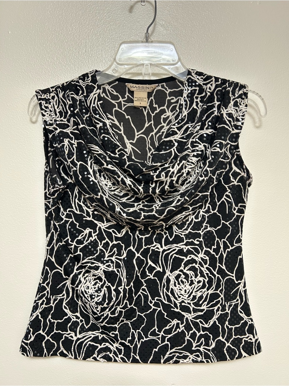 Massini Black and White Floral Cowl Neck Sleeveless Camisole